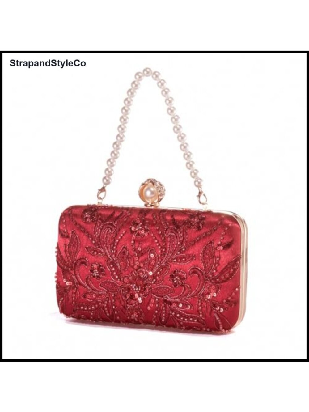 Pearl Clutch Purse Embroidered Sequin Beaded Evening Bag for Women Formal
